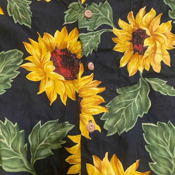 Paradise Found Men’s Sunflower Button Up Short Sleeve Shirt Large Black Yellow - Picture 4 of 5